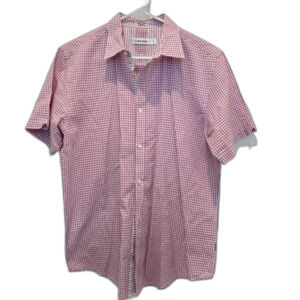Mens Calvin Klein short sleeve button down tattersall plaid shirt Med